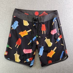 Kavu Board Shorts Mens M Black Ice Cream Popsicle Sunglass Loop Zip Pocket